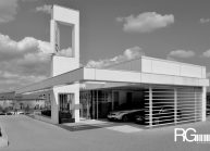 Návrh autocentra AUTOPARTNER od architekta Radomíra Grafka v neotřelé, ale zároveň jednoduché designové formě.