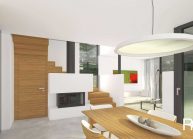 Moderní nízkoenergetický rodinný dům v Rumburku, přízemí s krbem